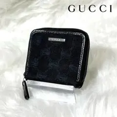 【美品】GUCCI レザー×キャンバス コインケース GG 総柄 黒 プレート
