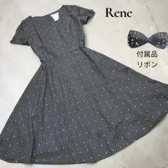 Rene ルネ フレアワンピース ドット 付属品 リボン付き グレー 春夏秋のサムネイル