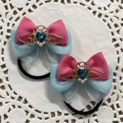 ハンドメイド ヘアゴム ピンク 水色 エンジェルハート a423