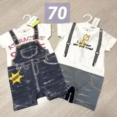 【新品】カバーオール　ロンパース　男の子　　　70 だまし絵　一体型重ね着風のサムネイル