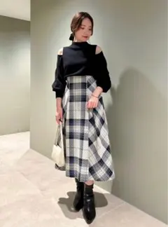 SNIDEL ロービングチェックミドルスカート 0サイズ