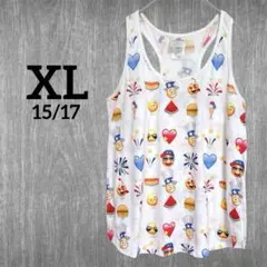 【XL】絵文字 プリント タンクトップ ノースリーブ ホワイト ヴィンテージ