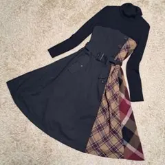 極美品✨ブルーレーベルクレストブリッジ チェック ベルト ロングワンピース 紺 2025年最新】BLUE LABEL CRESTBRIDGE レディース ロングワンピースの