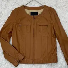 美品✨アンタイトル ノーカラー ライダース ラムレザー キャメル 大きいサイズ