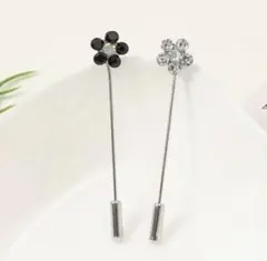 ピン　ブローチ　２本セット　フラワー　クリスタル　シルバーピン色　未使用