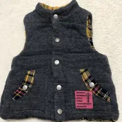 キムラタン　90cm 中綿ベスト リバーシブル　グレーとチェック柄