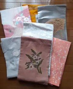 名古屋帯・袋帯7点セット ハギレ・リメイクまとめ 紬 綿のサムネイル