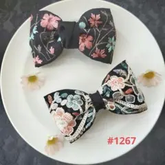 ブラックインド刺繍リボンバレッタ2個セット シンプルリボン ハンドメイド