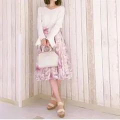 限定　ピンク　♡ MERCURYDUO BIGフラワーオパールタックスカート