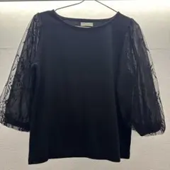 シースルー刺繍入りブラックトップス