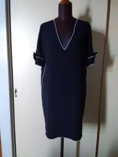 ザラ　ネイビー Vネック 半袖ミニワンピース