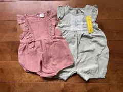 SHEIN ピンクとグリーンのロンパースセット