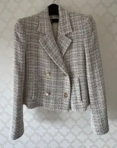 ZARA ツイードジャケット　グリーン　ゴールドボタン　ダブルボタン