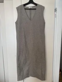 【秋冬オススメ】Vネック ノースリーブ ロングワンピース　Lサイズ