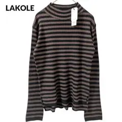 新品 ラコレ 12ゲージリブモックネックプルオーバー ニット 茶 ストレッチ 春