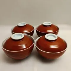 蓋つき煮物椀 4客セット 溜塗り風のサムネイル