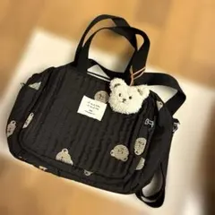 クマ刺繍付きキルティングマザーズバッグ(ネームタグ付き)