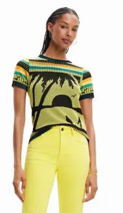 Desigual 風景柄 ニットTシャツ イエローのサムネイル