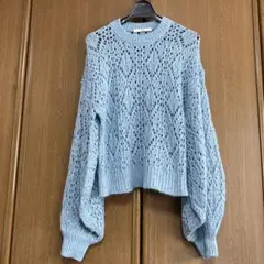 SLY レース編みオーバーサイズセーター ライトブルー　お袖盛り袖