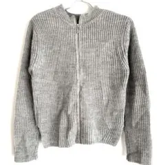 【ELLE】ニット カーディガン 長袖 ジッパー付き サイズ40 グレーグリーン