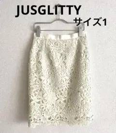 美品ジャスグリッティー レースタイトスカートsize1 ライムグリーン