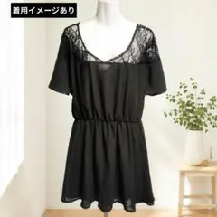 LIP SERVICE ブラック レース切替 シフォンワンピース 黒 M相当
