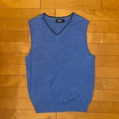 POLO 青 Vネック ノースリーブ ベスト L