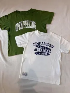 緑色・白色 プリントTシャツ 130