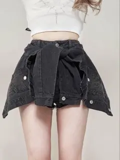 darich 新品タグ付き ドッキングデザインデニムショートパンツ BLK Sのサムネイル