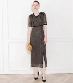 Leja ダークブラウン パーティードレス オケージョンドレス 半袖 結婚式