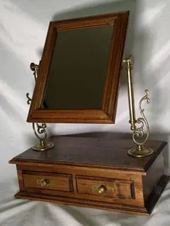 2873❣️アンティーク　イタリア製　収納付き卓上ミラー　ポプラ　古木