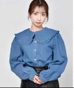 レトロガール フリル襟デニム フリーサイズ 新品未使用