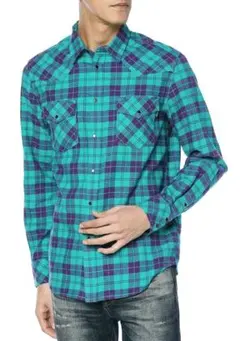 2.6万ディーゼル　ウエスタン　チェックシャツ　長袖　ターコイズ　パープル　XS