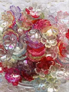 【約150枚】桜 アクリルビーズ 花座 UVメッキオーロラ加工カラフルミックス