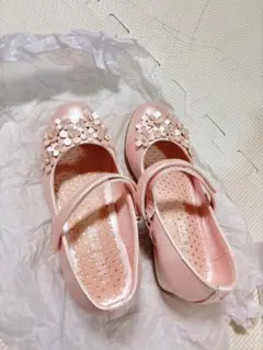 Mezzo Piano 19cm ピンク メリージェーンシューズ 花柄ビジュー