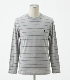 【匿名配送／未使用に近い】メンズPOLO グレー ストライプ 長袖カットソー Mのサムネイル