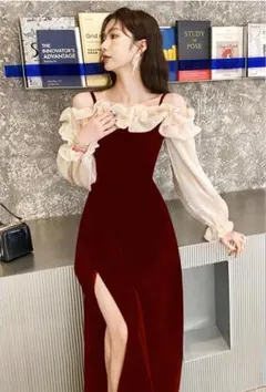 新品 レディース 秋冬 ロングドレス ワンピース 結婚式 パーティー 【281】