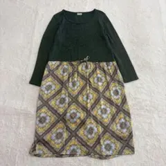 ドッキング　ロング　ワンピース　M 幾何学模様　総柄　ニット　カットソー　春