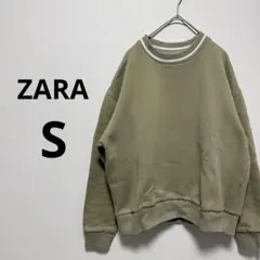 ZARA ザラ トレーナー スウェット リブ袖 シンプル 無地 カーキ メンズ