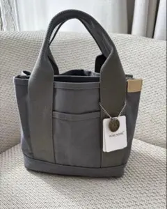 迷你托特包 帆布托特包 帆布 三隔層 深灰色