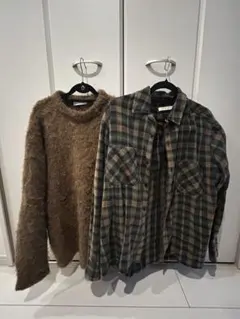 Freak’s store ブラウンセーターとチェックネルシャツセットのサムネイル