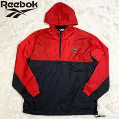 90s リーボック　ナイロンジャケット　アノラックパーカー　ハーフジップ　黒　赤