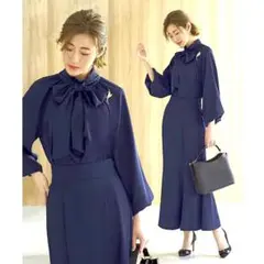 ルイルエブテック　ボリュームボウタイブラウス、スカートセット