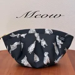 ▼W15.5 ハンドメイドポーチ リバティタナローン ミャオウ 猫タックプリーツ