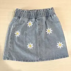 未使用 SHEIN デニムスカート 7Y 花柄刺繍 デイジー柄 120 130