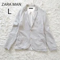 【L】ザラ　ZARA MAN　 シアサッカー テーラードジャケット　ストライプ