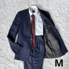 BG YUNSAメンズ ビジネススーツ ネイビーチェック Mサイズ 背抜き