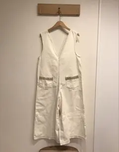 チチカカ オーバーオール　ホワイト　刺繍　フリーサイズ　オールインワン