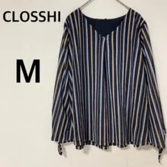 クロッシー　しまむら ストライプブラウス 【M】プルオーバー Ｖネック 裏地