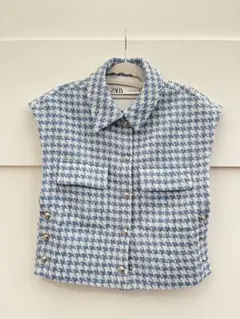 ZARA チェック柄 ノースリーブジャケット XS